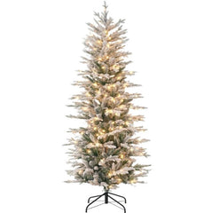Snow Branches withChristmas Trees,Artificial Flocked Christmas Trees,with Warm Yellow Clear Lights, Auto Open