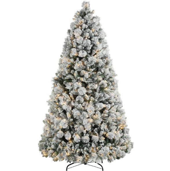 Christmas Tree,Flocked Artificial Christmas Tree with Clear Lights, Tips, Metal Stand for Home