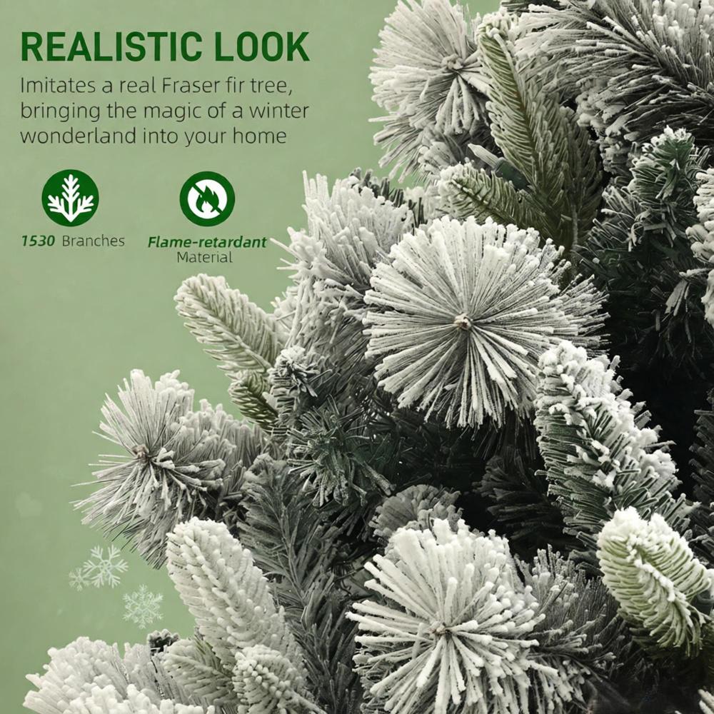 Christmas Tree,Flocked Artificial Christmas Tree with Clear Lights, Tips, Metal Stand for Home