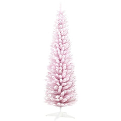 Snow Flocked Artificial Christmas Tree,Decorated Christmas Tree,with Pencil Shape, Realistic Branches