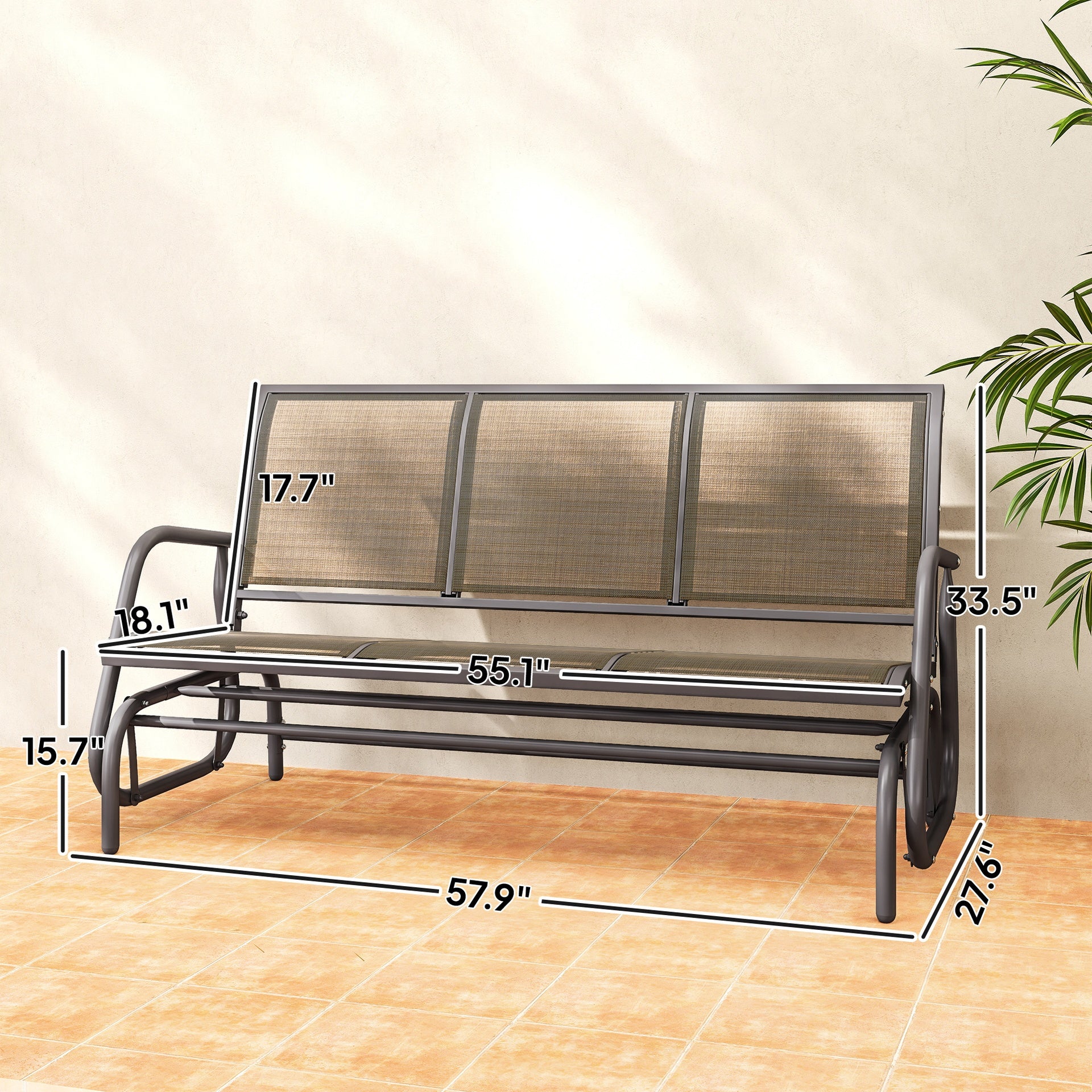 Porch Glider Swing with 3 Seats,3-Person Outdoor Patio Glider Bench,Breathable Mesh Fabric,Metal Frame