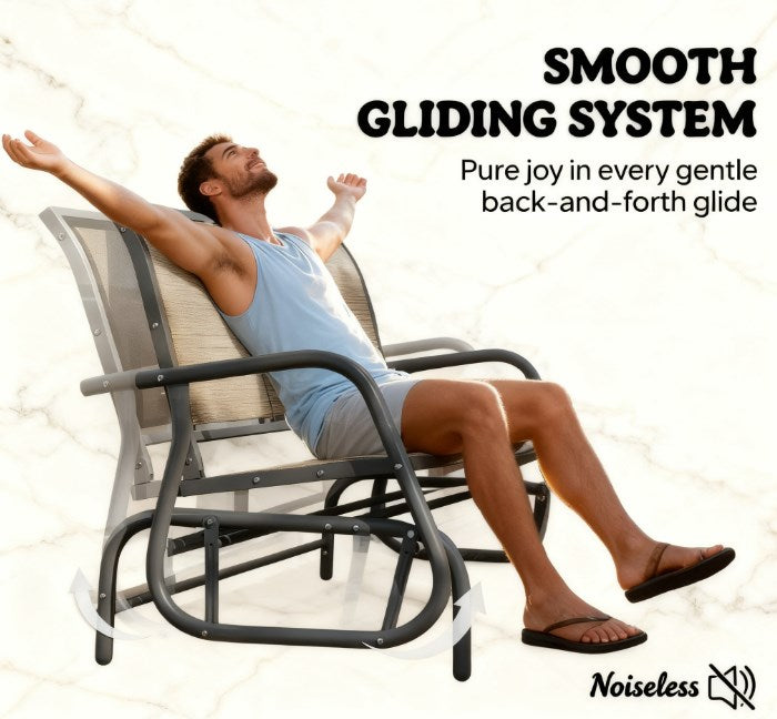 Porch Glider Swing with 3 Seats,3-Person Outdoor Patio Glider Bench,Breathable Mesh Fabric,Metal Frame