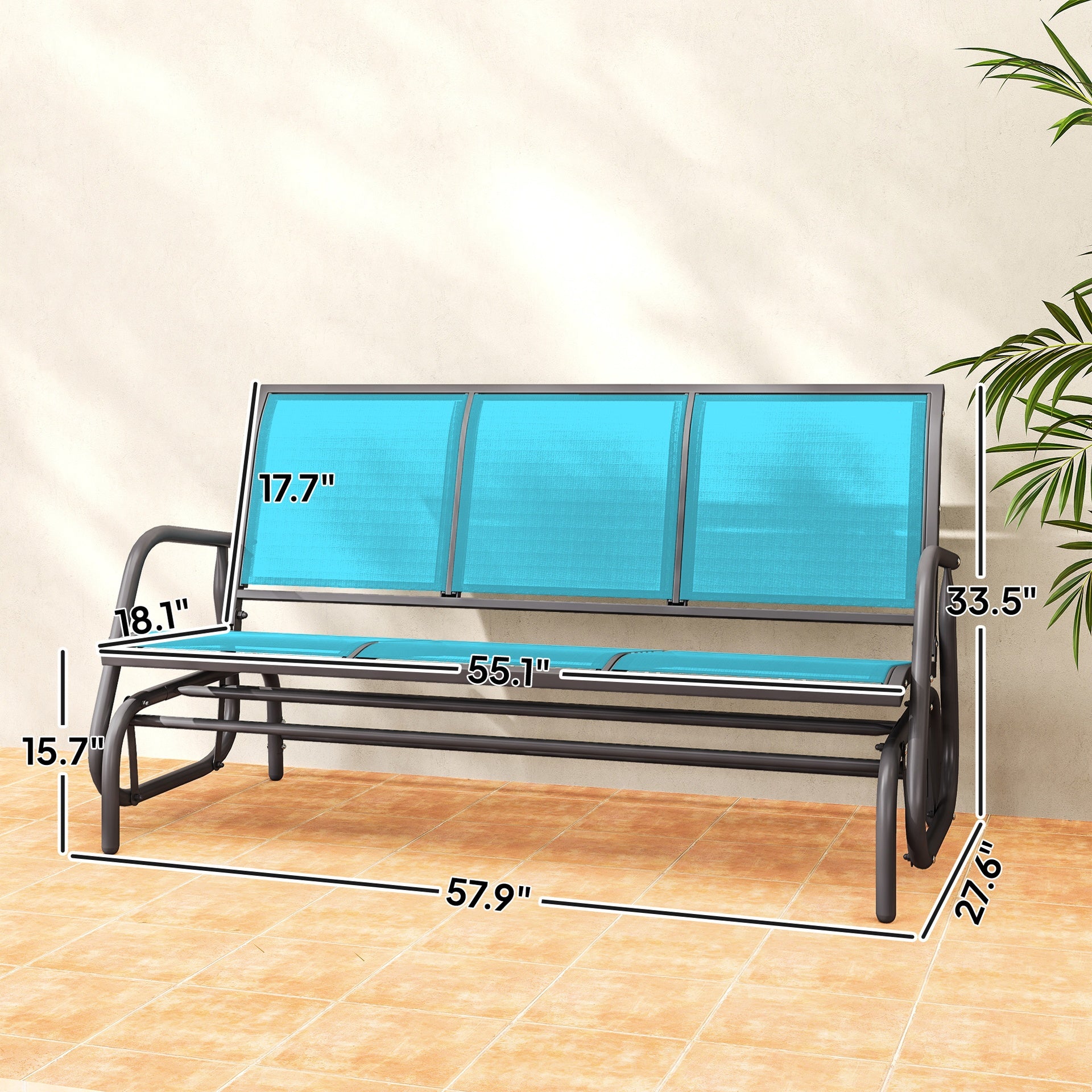 Outdoor Patio Glider Bench,Porch Glider Swing with 3 Seats,Breathable Mesh Fabric, Metal Frame