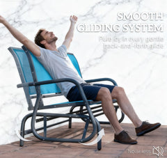 Outdoor Patio Glider Bench,Porch Glider Swing with 3 Seats,Breathable Mesh Fabric, Metal Frame