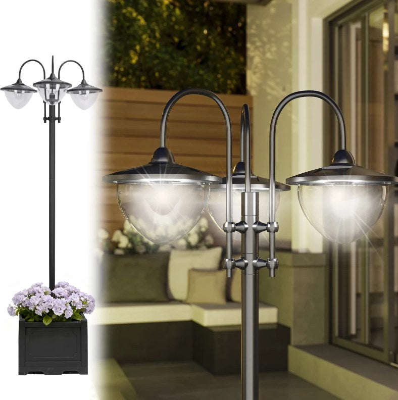 Solar Pole Lights ,Solar Lamp Post Street Light with Planter,Outdoor Waterproof LED Lighting for Backyard Pathway Patio Lawn Driveway Decor