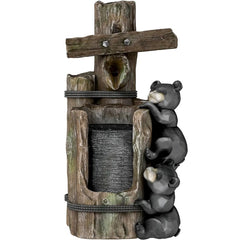 3-Tier Resin Bears on Log Outdoor Waterfall Fountain,Water Fountain with LED Lights, Pump