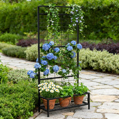 Plant Holder,Metal Tall Plant Stand with Trellis and Hanging Bar,for Indoor Outdoor Use