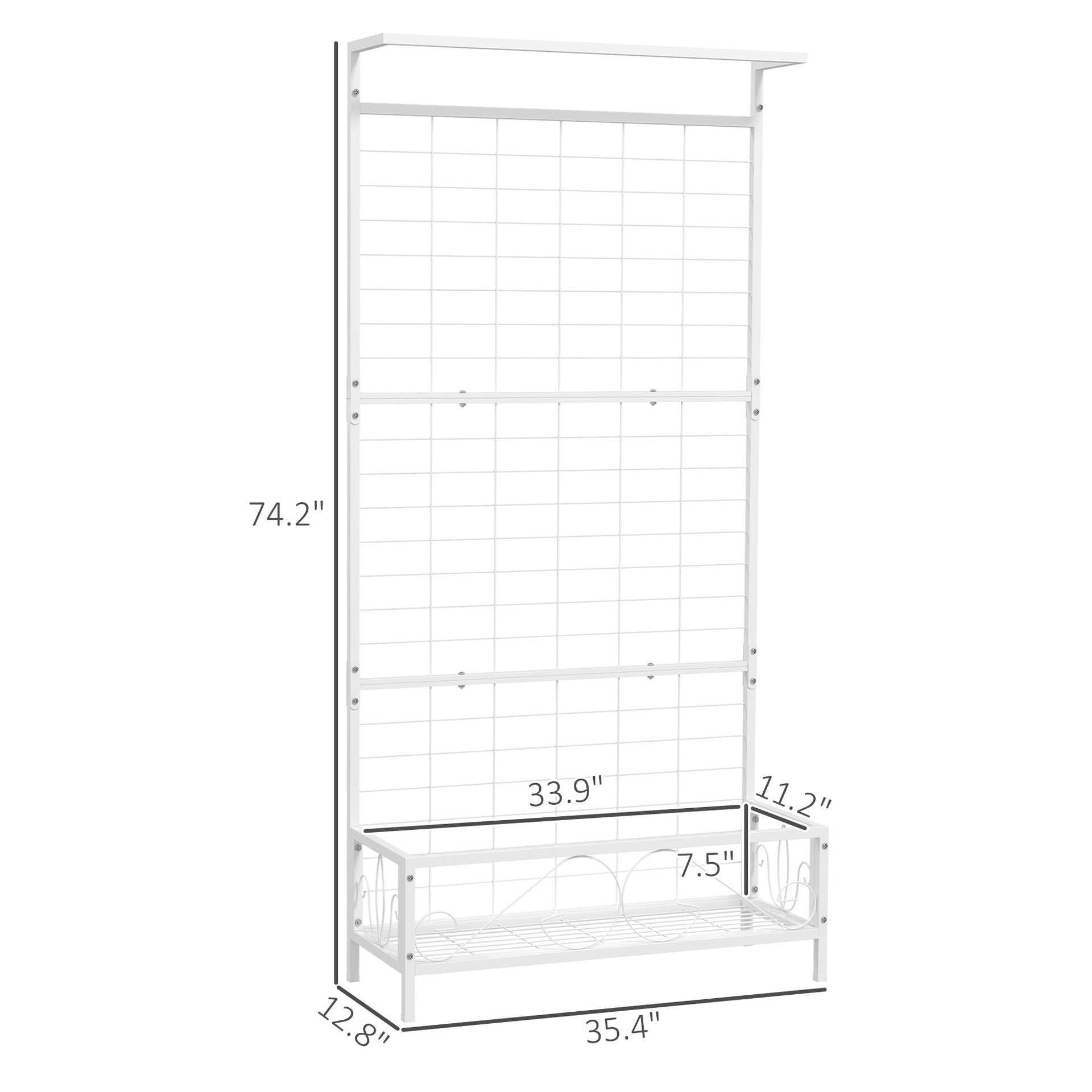 White Plant Holder,Metal Tall Plant Stand with Trellis and Hanging Bar,for Indoor Outdoor Use