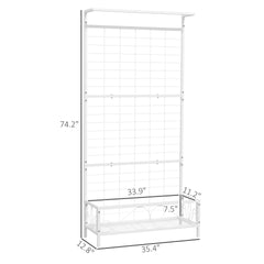 White Plant Holder,Metal Tall Plant Stand with Trellis and Hanging Bar,for Indoor Outdoor Use