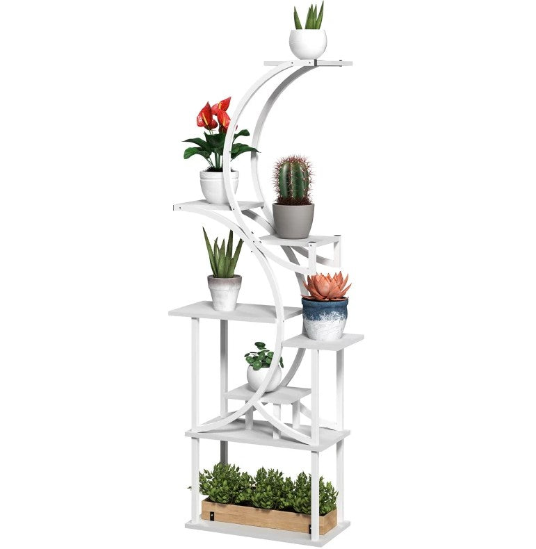 White S-Shaped Plant Stand, 8 Tier Plant Shelf, Corner Plant Rack for Multiple Plants