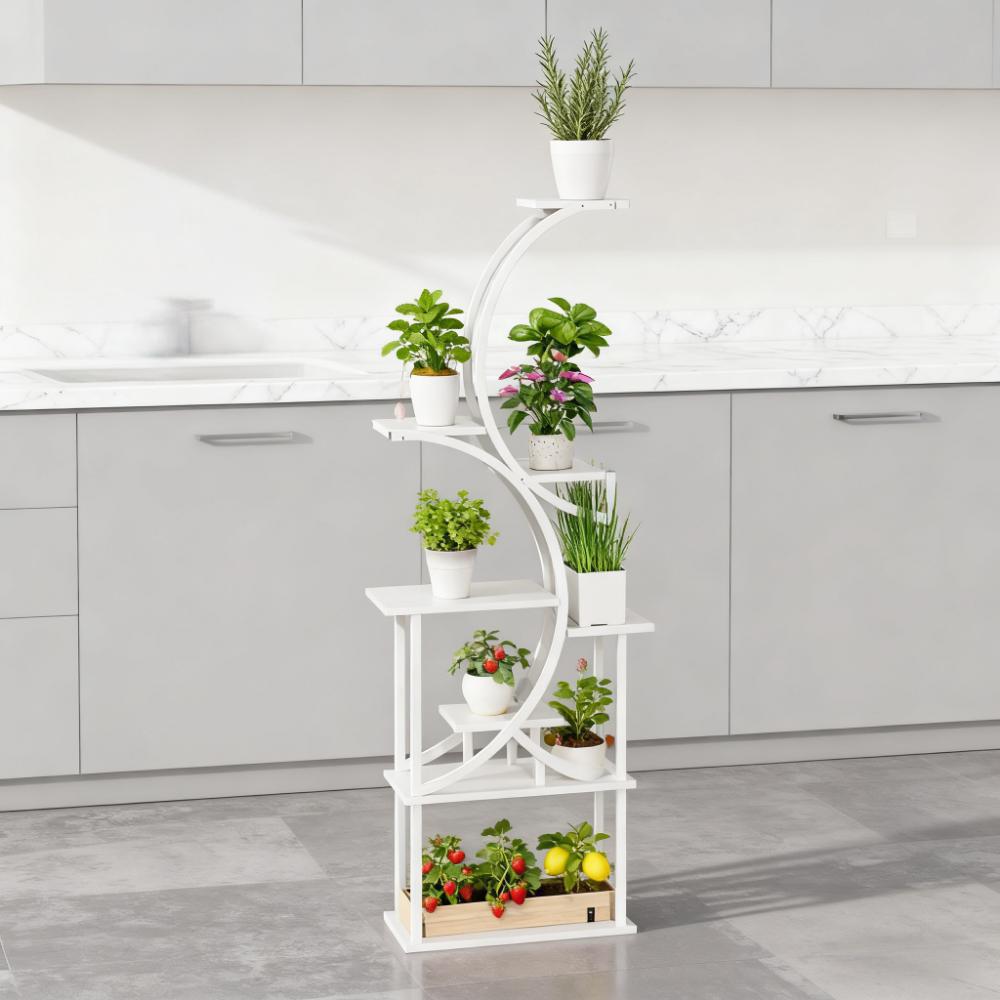 White S-Shaped Plant Stand, 8 Tier Plant Shelf, Corner Plant Rack for Multiple Plants