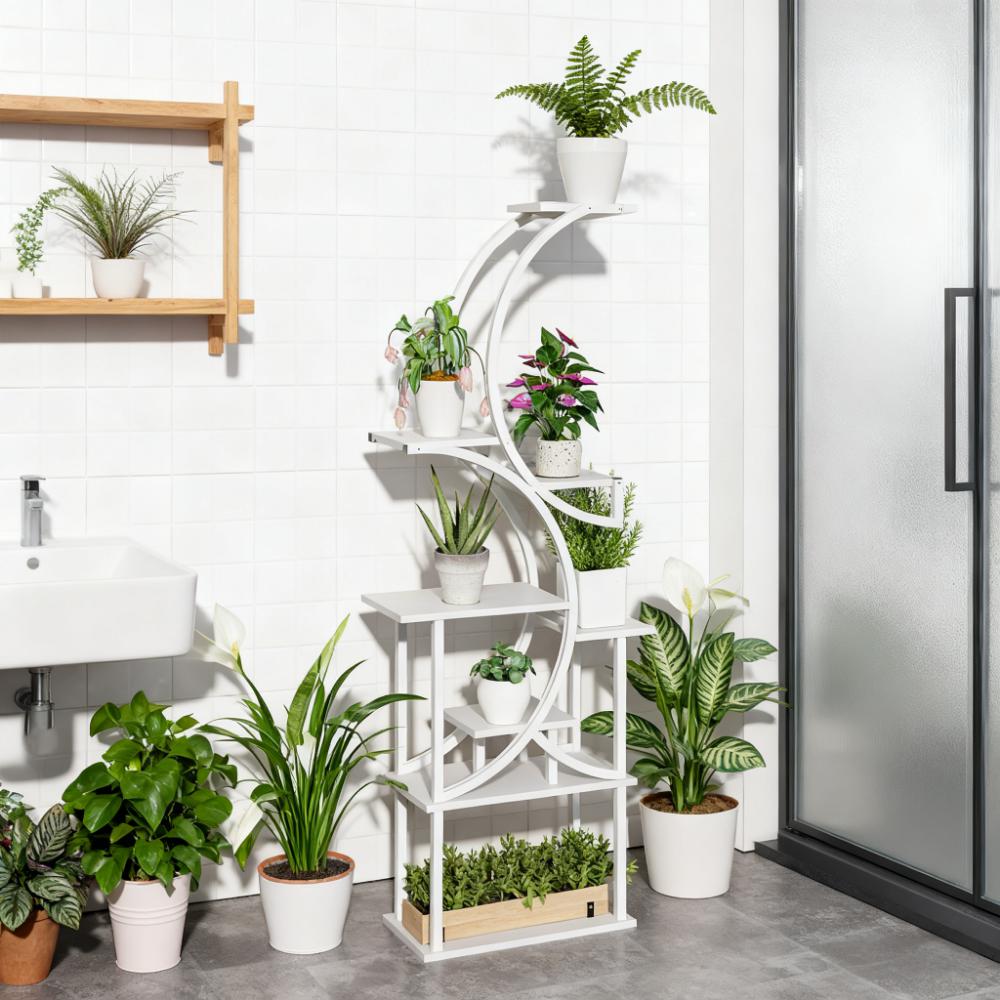 White S-Shaped Plant Stand, 8 Tier Plant Shelf, Corner Plant Rack for Multiple Plants