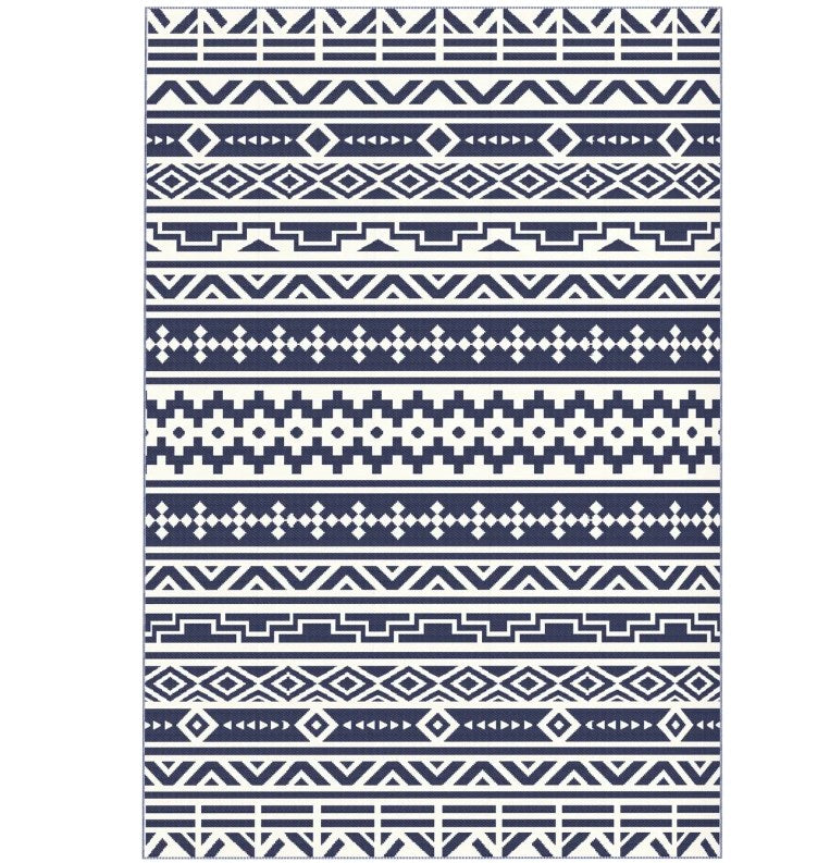 Geometric Style Reversible Outdoor Rug, Waterproof Plastic Straw with Carry Bag