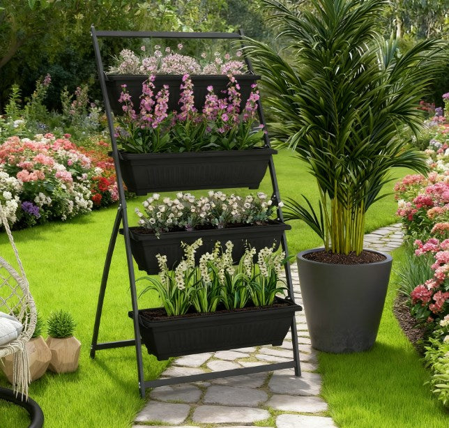Outdoor Plant Stand Grow Container for Vegetable & Flowers,4-Tier Vertical Raised Garden Planter with 4 Boxes