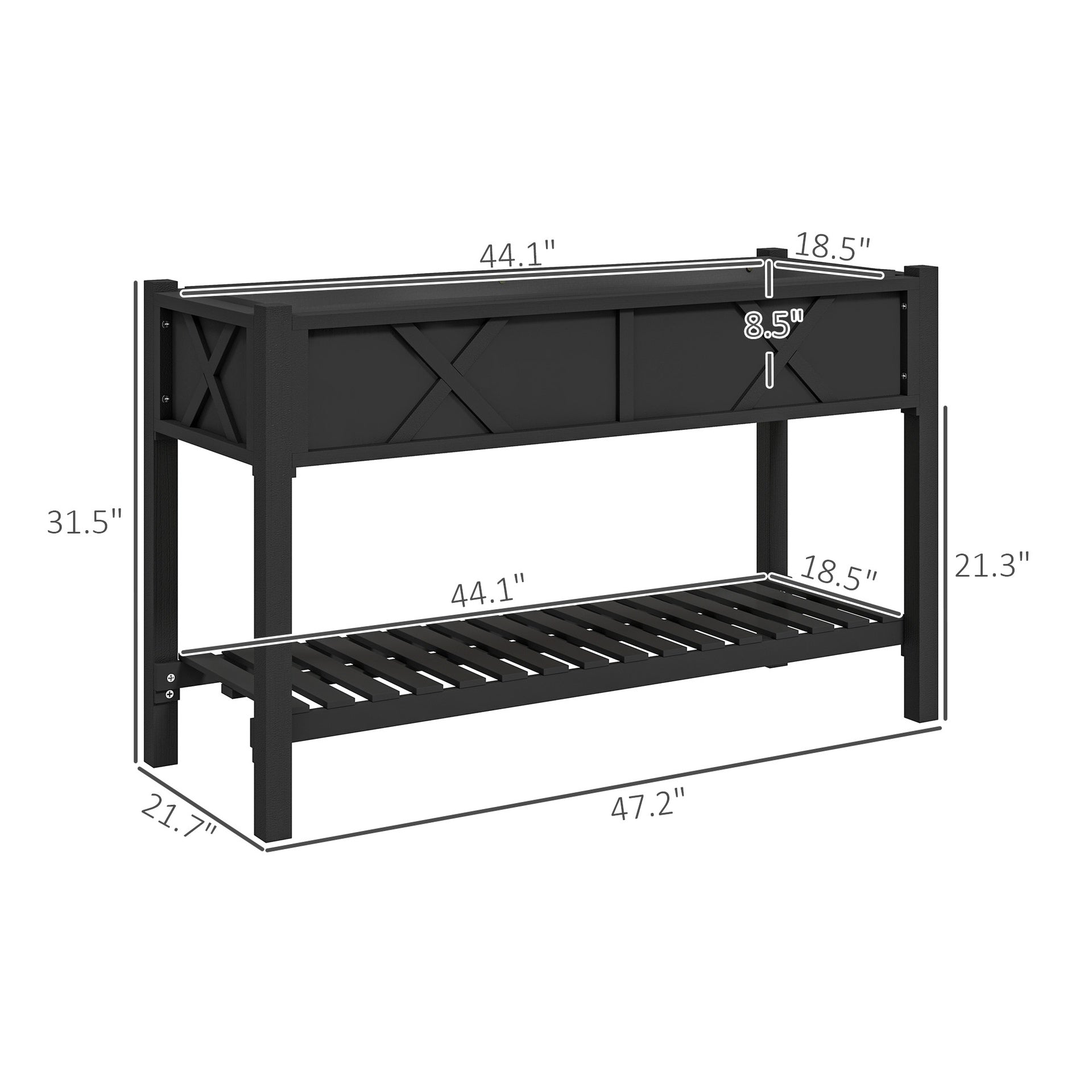 Elevated Wood Planter Box,Raised Garden Bed,with Storage Shelf,Drainage Holes,and Liner