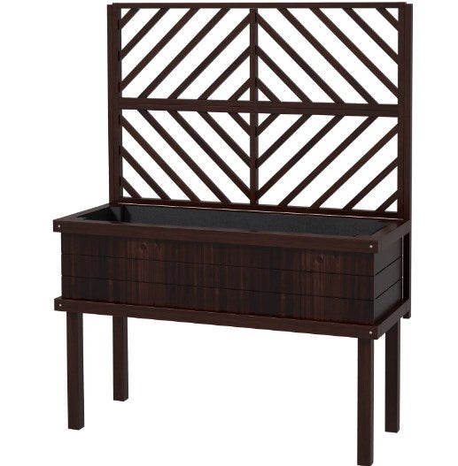 Raised Garden Bed,Elevated Wood Planter with Trellis for Climbing Plants,with Legs and Drainage Holes