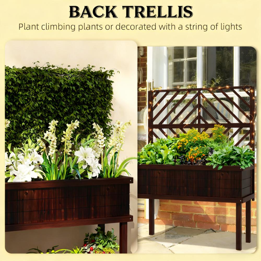 Raised Garden Bed,Elevated Wood Planter with Trellis for Climbing Plants,with Legs and Drainage Holes