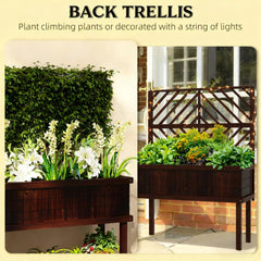 Raised Garden Bed,Elevated Wood Planter with Trellis for Climbing Plants,with Legs and Drainage Holes