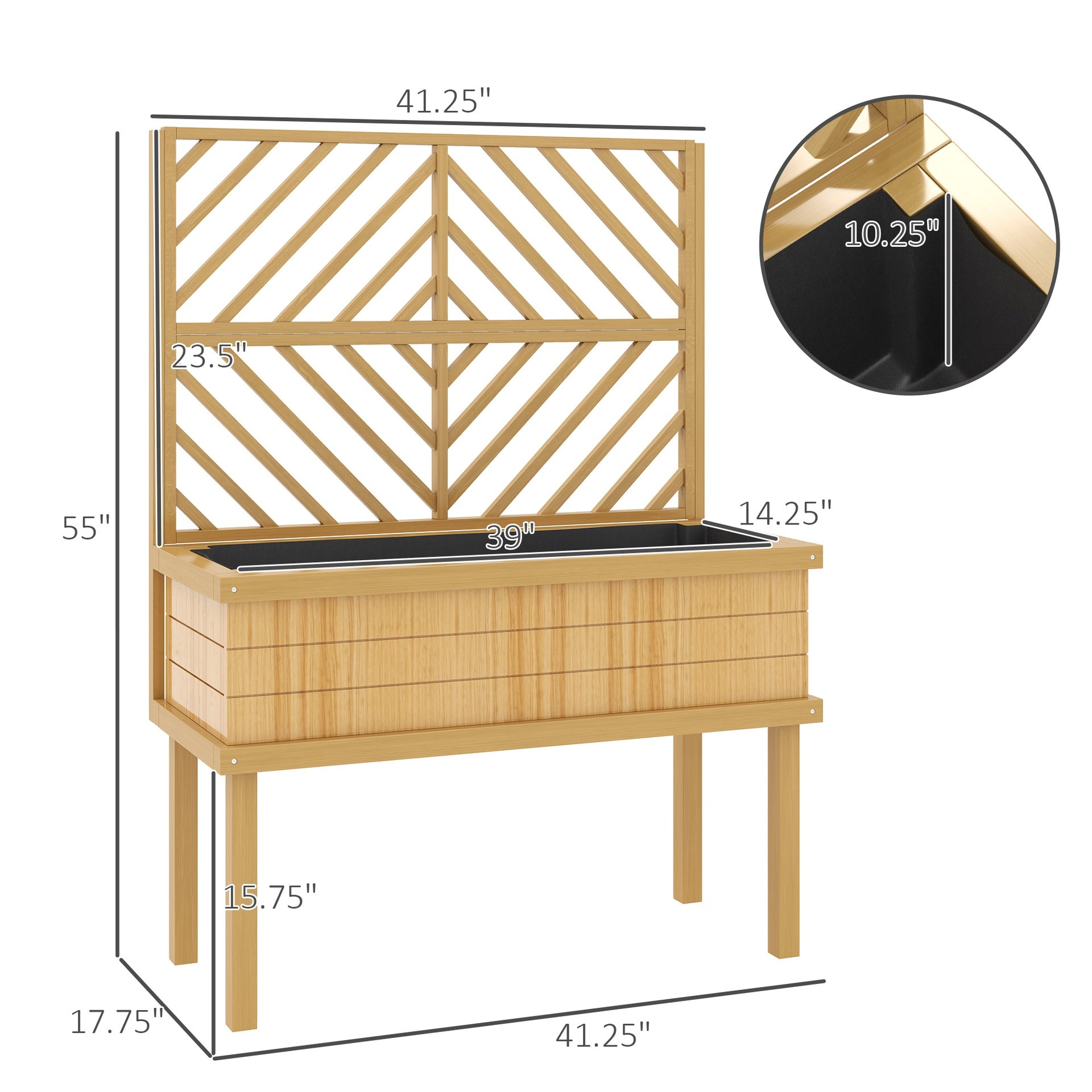 Self-Draining Raised Garden Bed,Elevated Wood Planter with Trellis for Climbing Plants,with Legs and Drainage Holes