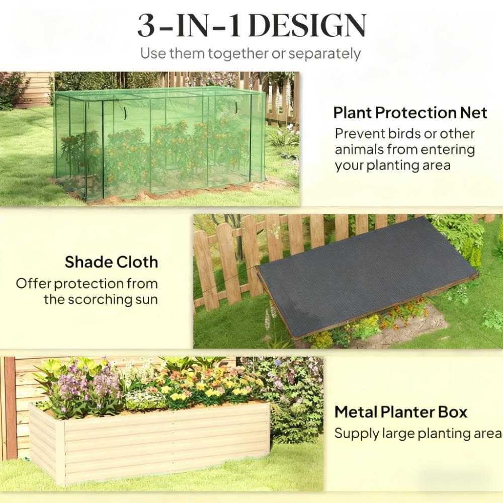 Raised Garden Bed for Flowers, Veggies and Herbs,Galvanized Steel Planter Box with Crop Cage and Shade Cloth