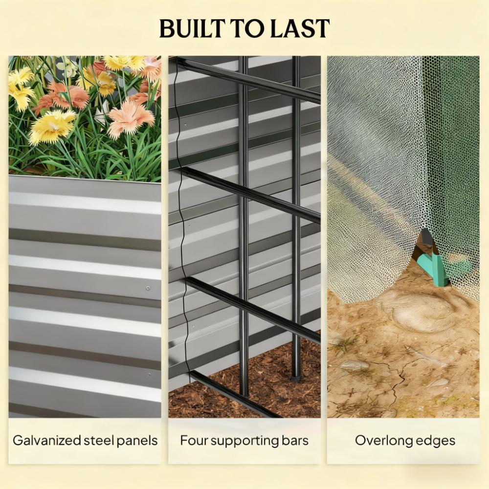 Raised Garden Bed,Galvanized Steel Planter Box with Crop Cage and Shade Cloth