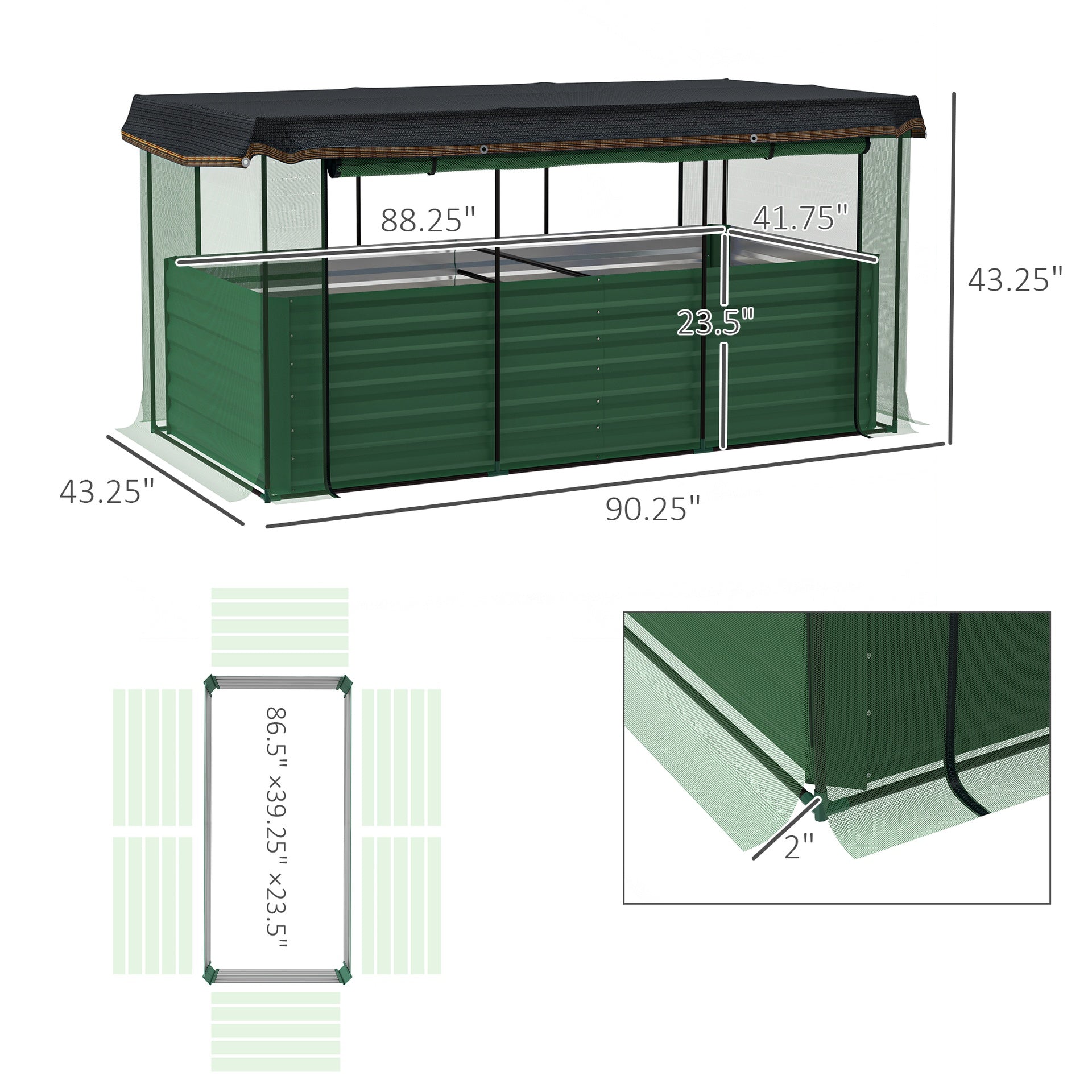 Crop Cage and Shade Cloth with Raised Garden Bed,Galvanized Steel Planter Box