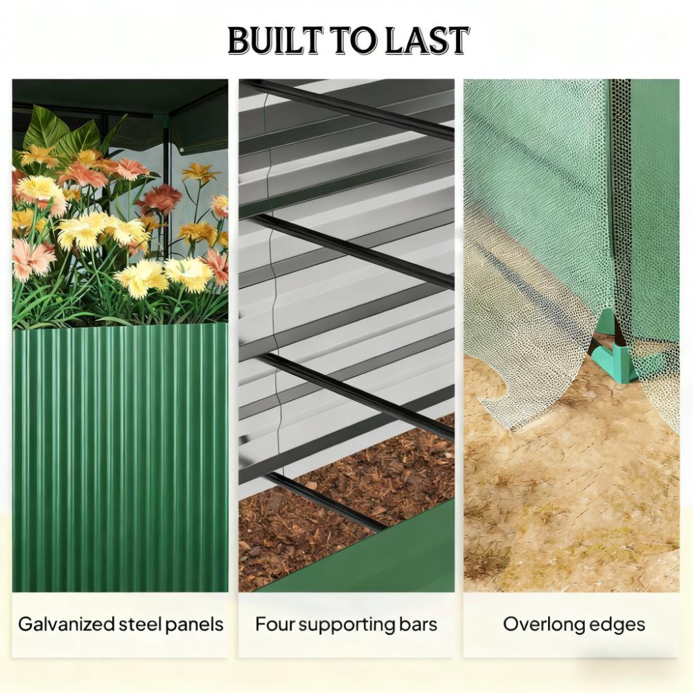 Crop Cage and Shade Cloth with Raised Garden Bed,Galvanized Steel Planter Box