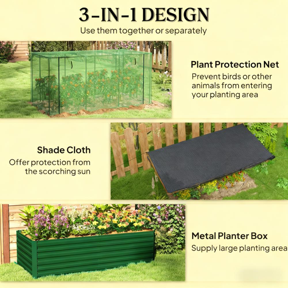 Crop Cage and Shade Cloth with Raised Garden Bed,Galvanized Steel Planter Box