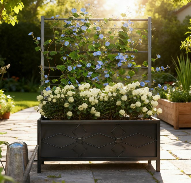 Garden Bed,Outdoor Planter Box Galvanized Raised Garden Bed,with Trellis for Climbing Vines
