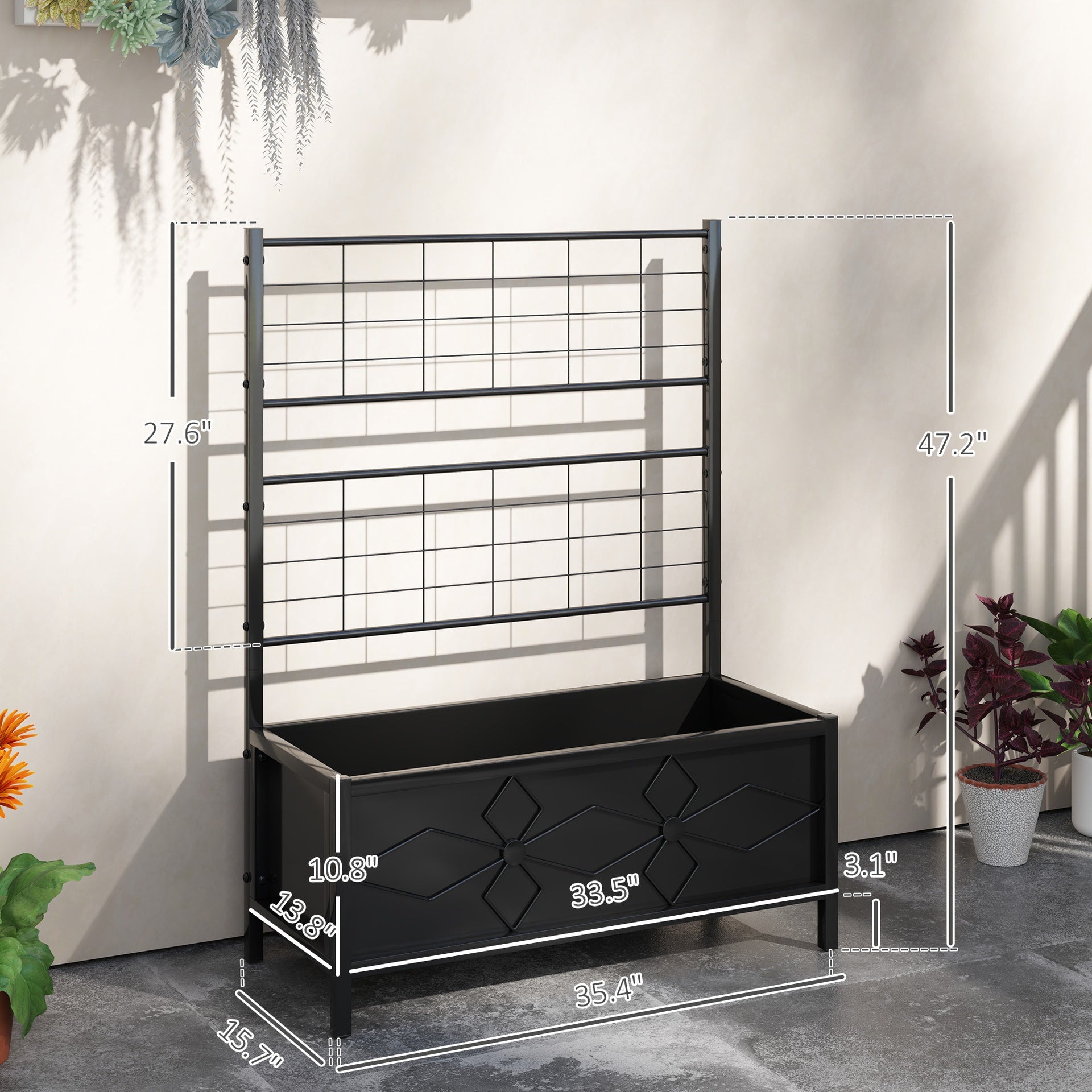 Garden Bed,Outdoor Planter Box Galvanized Raised Garden Bed,with Trellis for Climbing Vines