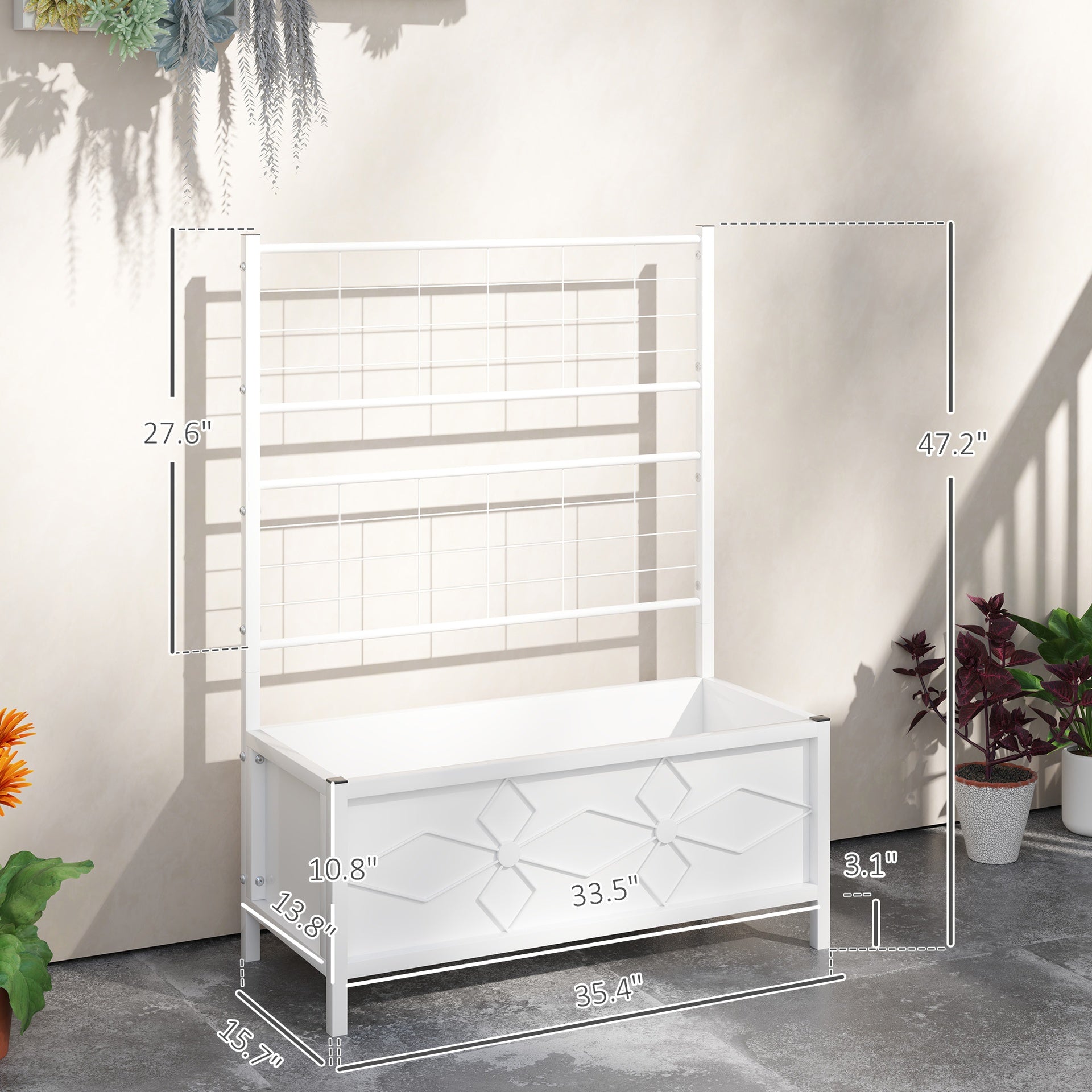 Garden Bed with Trellis,Outdoor Planter Box Galvanized Raised Garden Bed,for Climbing Vines