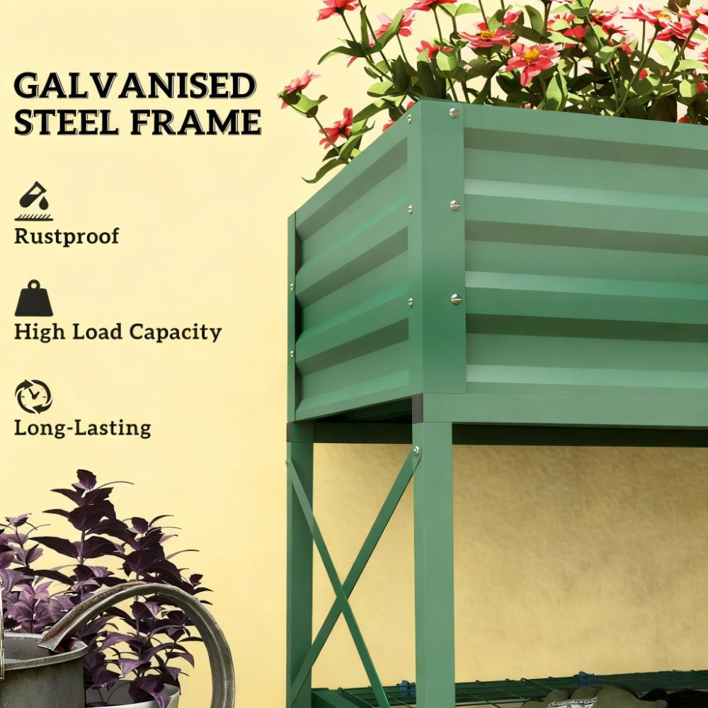 Spacious Gardening Bed,Metal Planter Box,Galvanized Raised Garden Bed,with Legs,Storage Shelf and Bed Liner