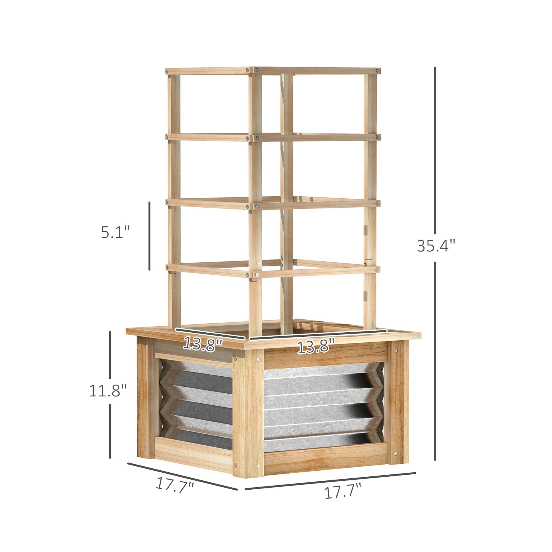 Galvanized Planter Box Elevated Garden Bed,Wooden Raised Garden Bed with Trellis,for Garden,Patio