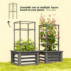 Versatile Raised Garden Bed,Galvanized Planter Box Elevated Garden Bed,Wooden Garden Bed with Trellis