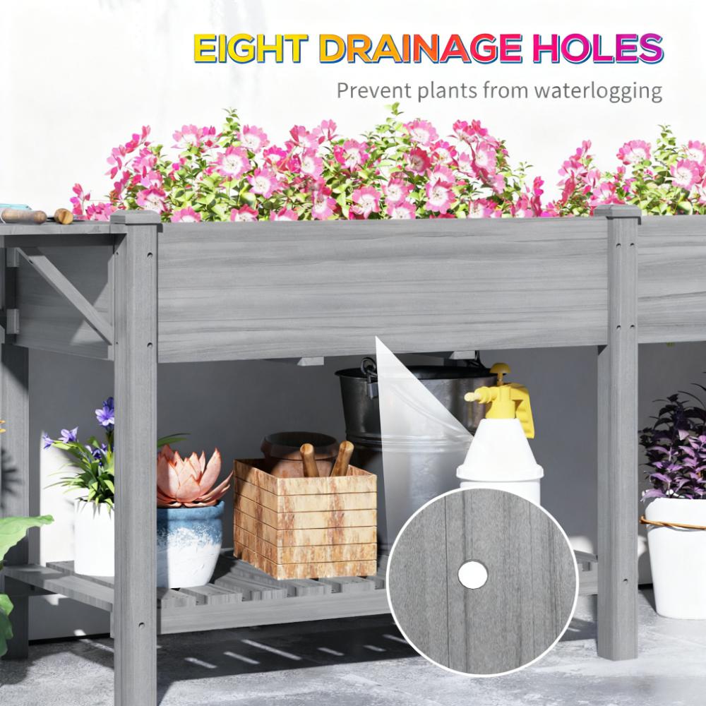 Spacious Elevated Garden Bed,Wood Raised Garden Box,with Side Table,Bottom Shelf,Bed Liners and Drainage Holes