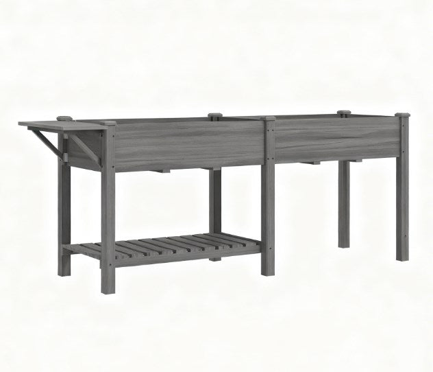 Spacious Elevated Garden Bed,Wood Raised Garden Box,with Side Table,Bottom Shelf,Bed Liners and Drainage Holes