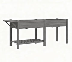 Spacious Elevated Garden Bed,Wood Raised Garden Box,with Side Table,Bottom Shelf,Bed Liners and Drainage Holes