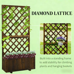 Garden Bed,Wooden Raised Garden Bed Planting Planter Box with Trellis and Drain Holes for Climbing Vine Plants