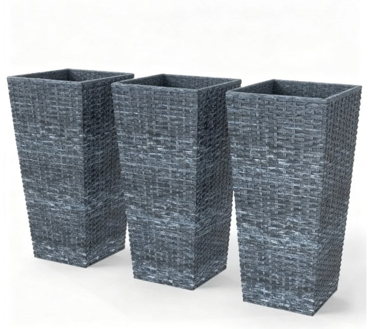 Taper Planters,Tall Planters for Outdoor Plants Set of 3,with Drainage Holes, Rattan Decor Plant Pots for Indoor Outdoor