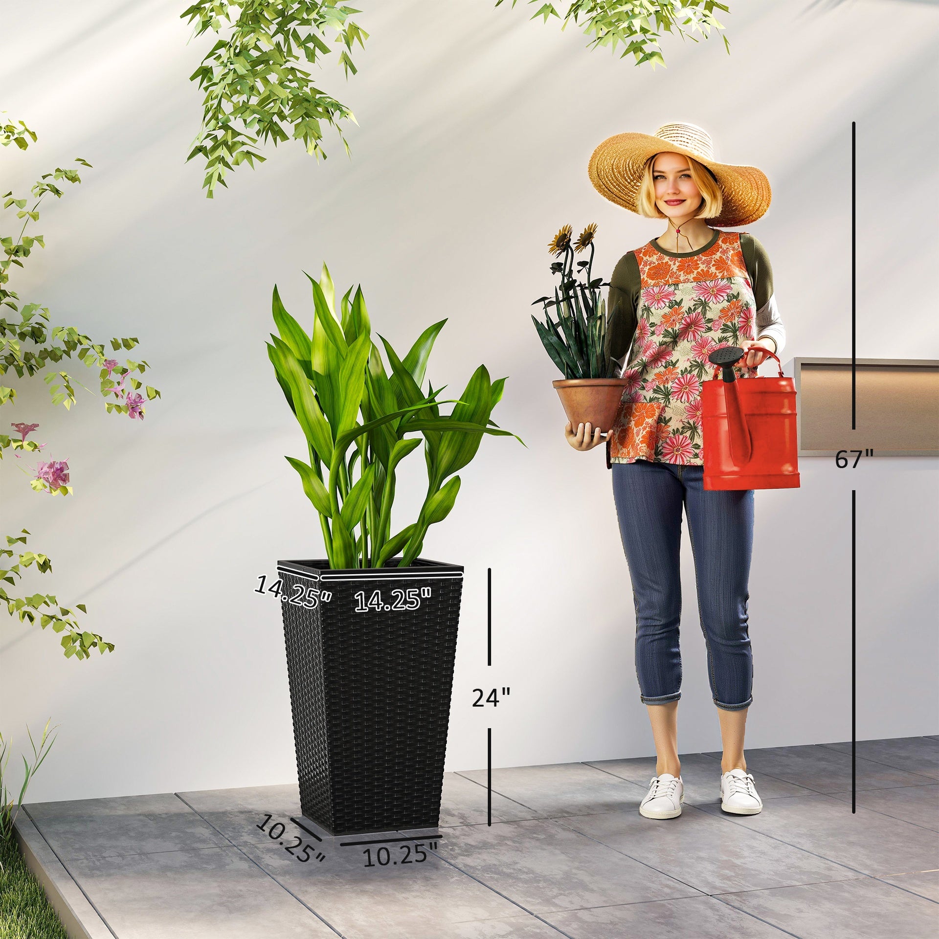 Plant Pots,Tall Planters for Indoor Outdoor Plants Set of 3,Taper Planters with Drainage Holes,for Indoor Outdoor
