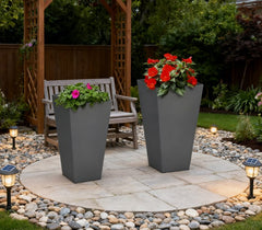 Durable & Stackable Plant Pot,2-Pack Outdoor Planter Set,Flower Pots with Drainage Holes,for Porch,Entryway,Patio,Yard,Garden