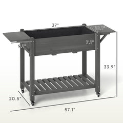 Elevated Garden Bed,Wood Raised Planter Box,with Lockable Wheels,Side Tables,Bottom Shelf,Drain Holes