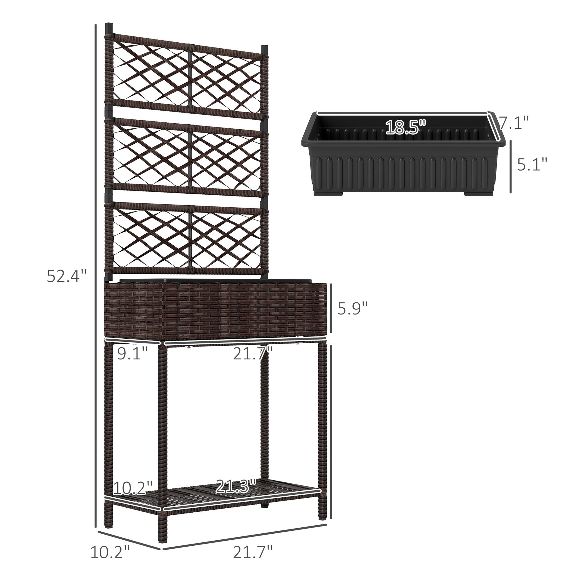 Freestanding Rattan Garden Box,Outdoor Wicker Planter with Trellis for Climbing Plants,with Storage Shelf