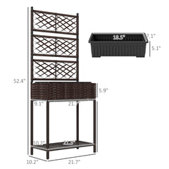 Freestanding Rattan Garden Box,Outdoor Wicker Planter with Trellis for Climbing Plants,with Storage Shelf