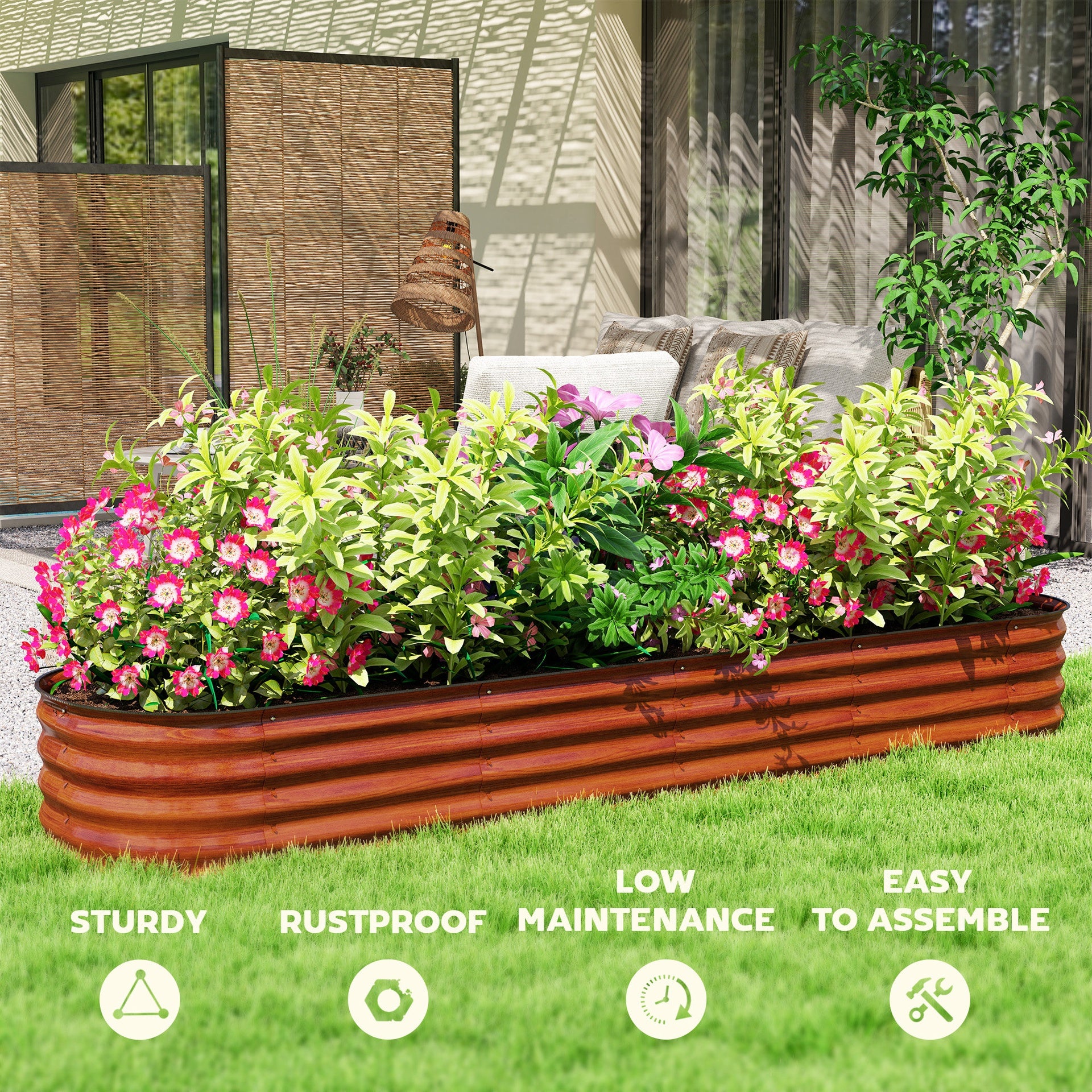 Metal Planter,Metal Planter Box with Safety Edging,Galvanized Raised Garden Bed Kit