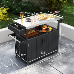 Outdoor Bar Table Top,Outdoor Bar Cart with Storage,Wheeled Kitchen Island for Food Prep