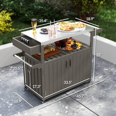 Convenient Outdoor Table Top,Outdoor Bar Cart with Storage,Wheeled Kitchen Island for Food Prep