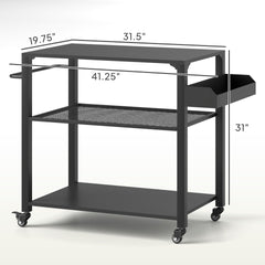 Movable Oven Table on Wheels,Easy to Move 3-Tier Outdoor Grill Cart with Storage Racks, Side Handle