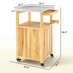 Wood Outdoor Kitchen Island,Outdoor Grill Cart,with Stainless Steel Top,Wheels,Integrated Hole