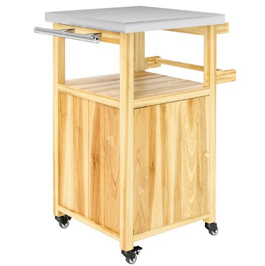 Wood Outdoor Kitchen Island,Outdoor Grill Cart,with Stainless Steel Top,Wheels,Integrated Hole